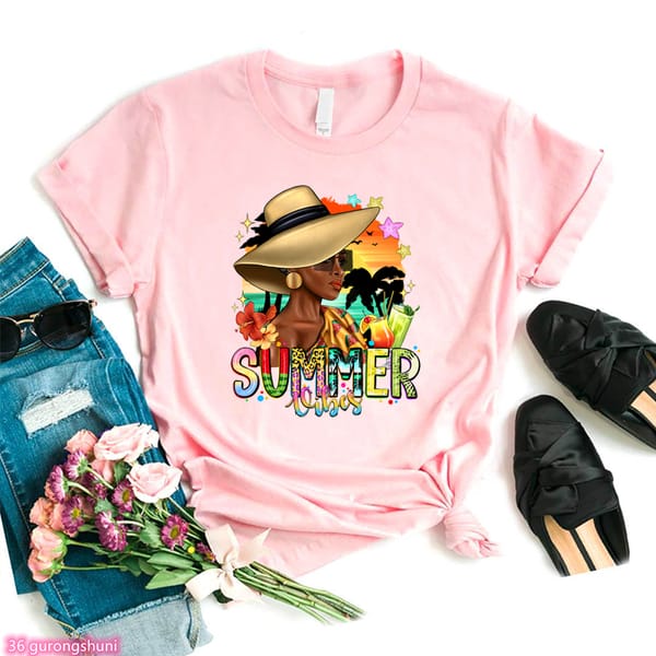 Summer Beach Hot Summer Afro Girl Women'S T-Shirt Fashion Melanin Women'S Tshirt  African Black Girl femme t shirt
