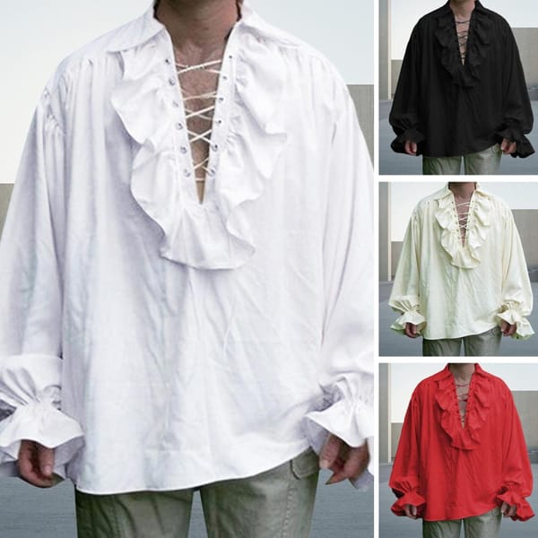 Men Polyester Shirts Breathable Men Shirts Medieval Steampunk Pirate Shirt for Men's Renaissance Costume Ruffled Long Sleeve