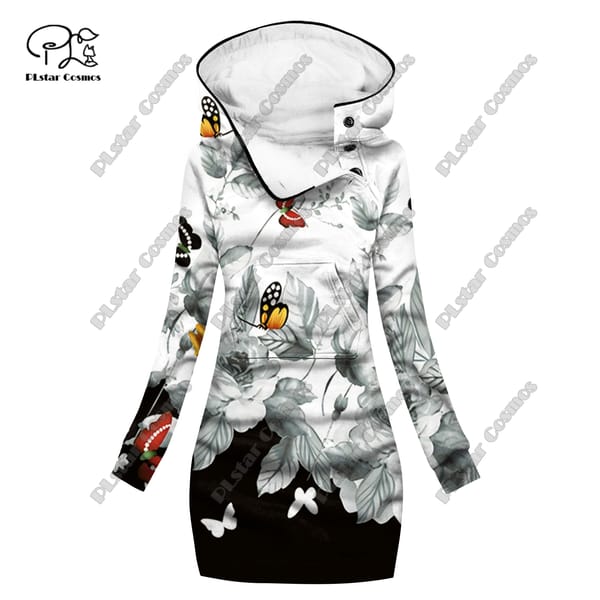 3D printed Christmas series classic floral retro pattern special collar women's long sweatshirt dress casual and warm -2