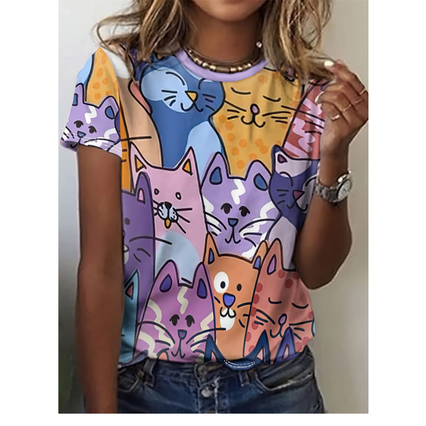Cartoon Cat Funny Women's T-Shirts Cartoon Characters Cute 3d Print T-Shirt Casual Short Sleeve Top Tee O Neck Female Clothing