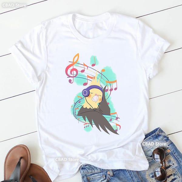 Funny T Shirt Girls Cockatiels Parrot Love Music Note Print T Shirt Women'S Clothing Summer Fashion T-Shirt Female Dropshipping