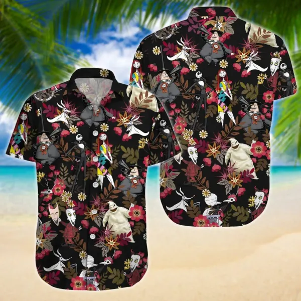 Jack Skellington Hawaiian Shirts Men's Women Summer Short Sleeve Button Up Shirts Casual Beach Shirts Disney Hawaiian Shirt Tops