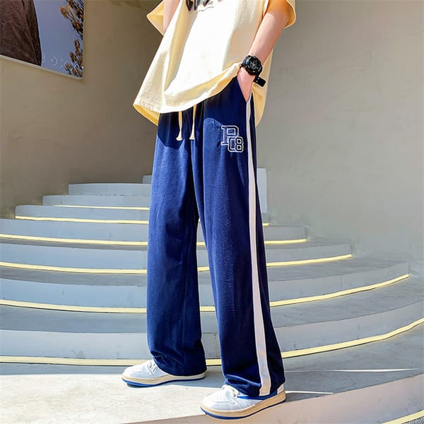 Wide-Leg Pants Men's Spring and Summer Korean Ins Trendy Straight Loose Track Pants Hong Kong Style Stripes Casual Draped Pants