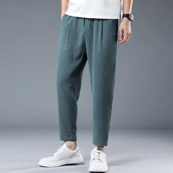 Men Bottoms Men's Drawstring Ninth Pants with Elastic Waist Straight Leg Pockets Loose Fit Solid Color Trousers for Daily Wear