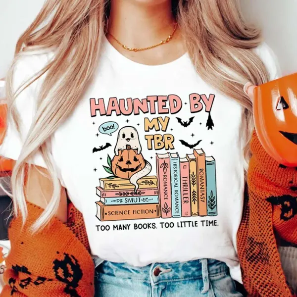 Trendy Printed Many Books Too Little Time T-Shirt Clothing Cute Summer 90s Style O-Neck Women's T-Shirt Cartoon Halloween Top