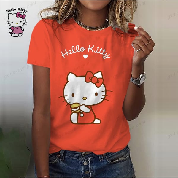 Women'S 3d Printing T-Shirt Clothing Summer Children'S Hello Kitty Print Anime Character Children'S Cute Cartoon T-Shirt