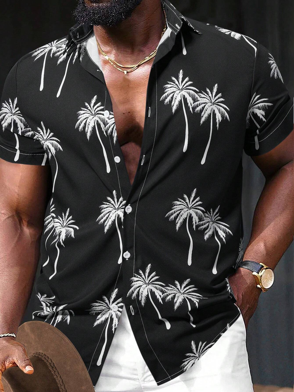 Men's Shirts 3D Prints Palm Graphics Collared Button Front Basic Short Sleeve Tee Tops Shirt With Botanical Print Hawaiian Style