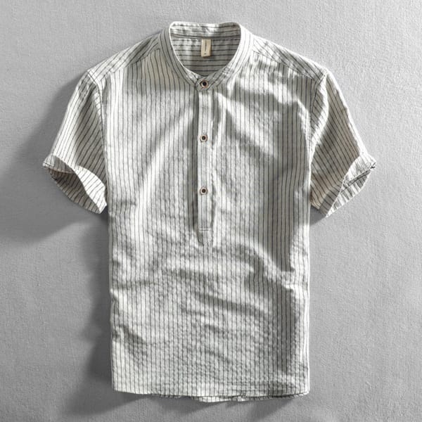 Summer Men's Casual Loose Short-sleeved Striped Shirt