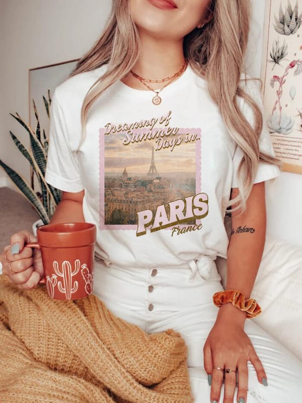Summer Printed 90s Round Neck Women's Pattern Family Vacation T-Shirt Clothing Printed Short Sleeved Casual Fashion T-Shirt.
