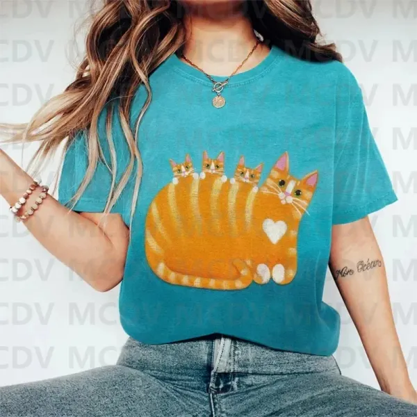 Summer Funny Vacation Cat Print Short Sleeve T-shirt 3D Printed Summer Women's T Shirts
