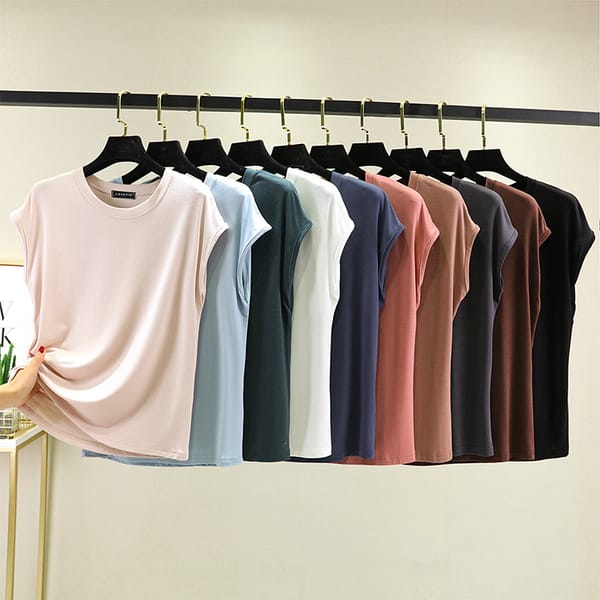 Women's Top Tees sleeveless Summer Modal O Neck Tshirt Solid color Loose casual T-shirts Plus size streetwear Tops