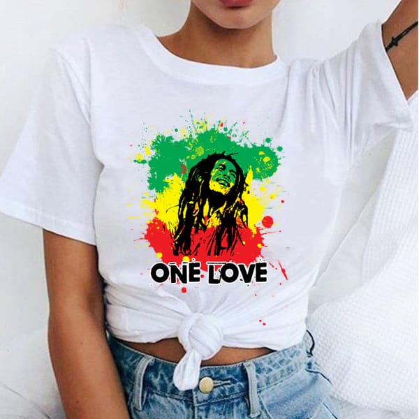 Women's Fashion T-Shirts Bob Marley Printed Casual Round Neck Graphic Tee Cute Short Sleeve T-shirts Summer Tops Harajuku Shirt