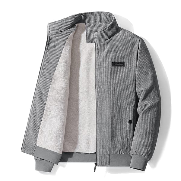 Men's Corduroy Jacket Autumn Winter New Solid Color Thickened Warm Outdoor Camping Stand Up Collar Coat Men's Cotton Clothing