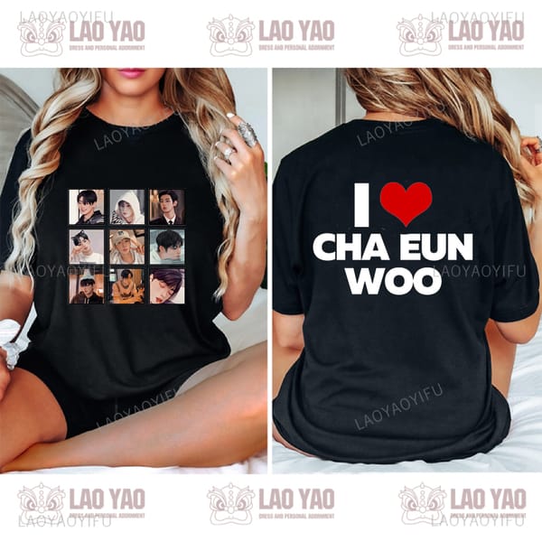 Cha Eun Woo Graphic T Shirts Gift Ideas for Fan Harajuku Women's T-shirt Kpop Sportswear Man Goth Clothes Streetwear Tops Y2k