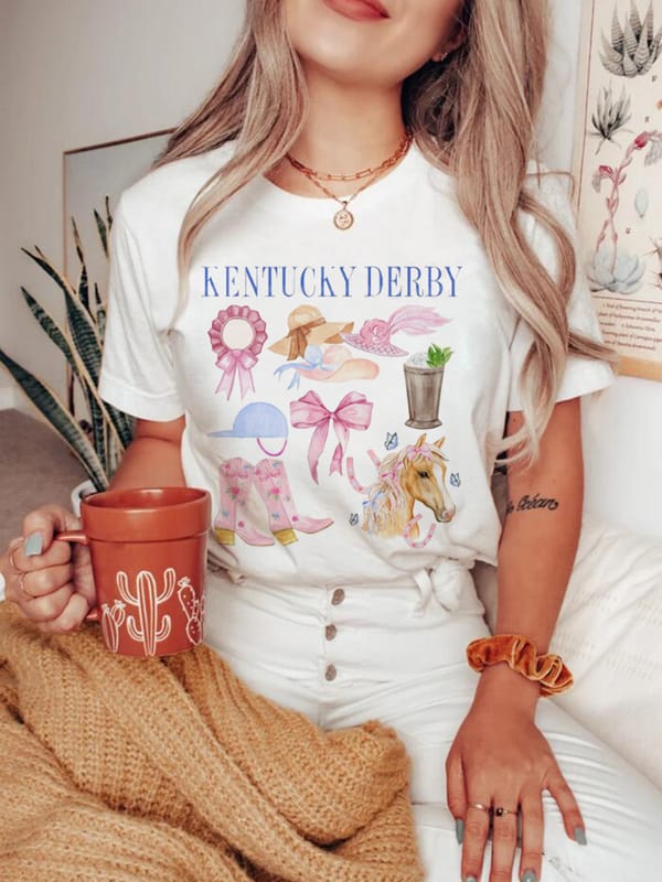 Sweet T-Shirt Printed 90s Round Neck Women's Pattern Beach Travel T-Shirt Clothing Printed Short Sleeved Casual Versatile T-Shir