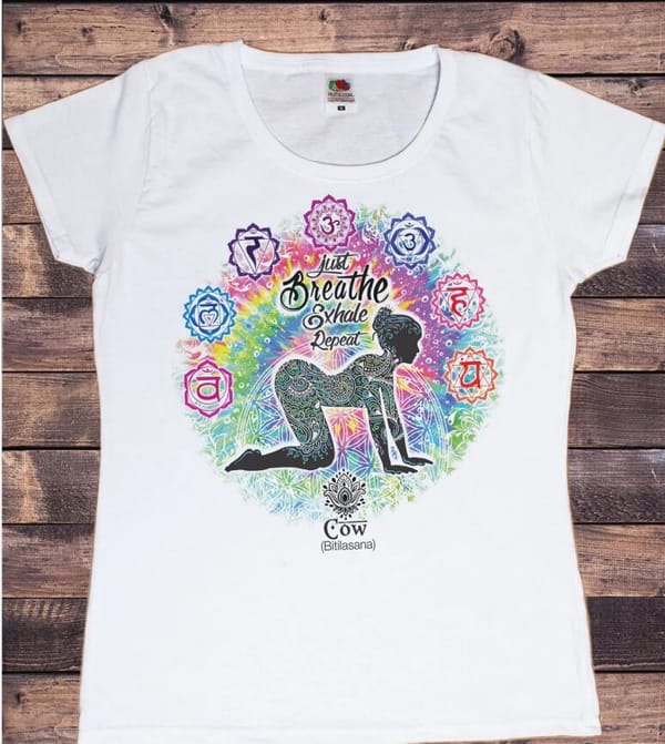 2024 Women'S Clothing Rainbow Just Breathe Exhale Repeat Graphic Print T-Shirt Femme Meditation Yoga Posture Tshirt Female Tops