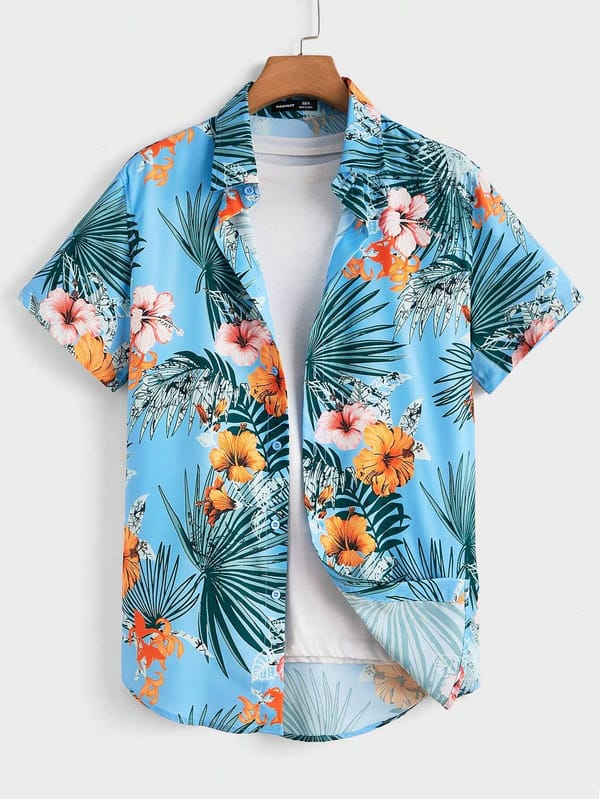Hawaiian Print Men's and Women's Short Sleeve Shirts Oceanside Lapel Button-Down Shirt Tops