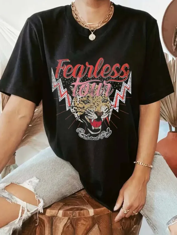 Harajuku 90s Cute Leopard Head Printed Short Sleeved Fashionable Clothing Casual Versatile Women's T-Shirt Pattern Summer T-Shir