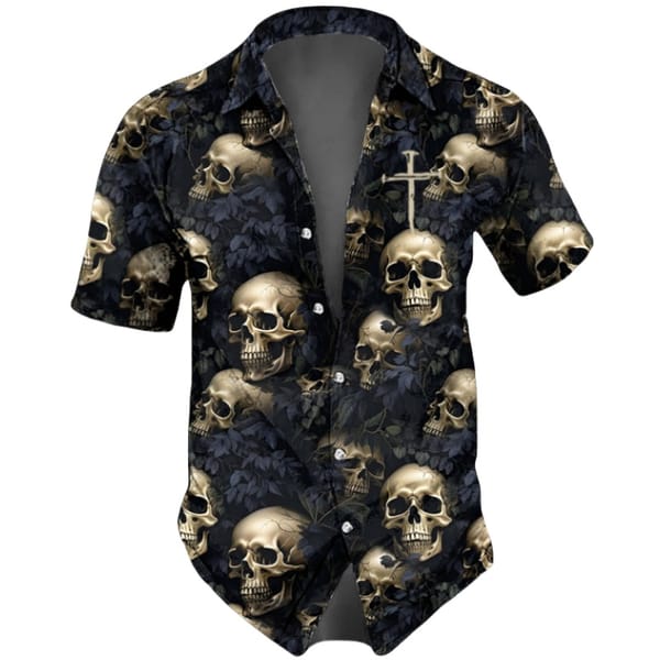 Skull Men'S Shirts Horror 3d Print Casual Hawaiian Shirts Man Retro Shirt For Man Street Button Short Sleeves Lapel Clothes 2024
