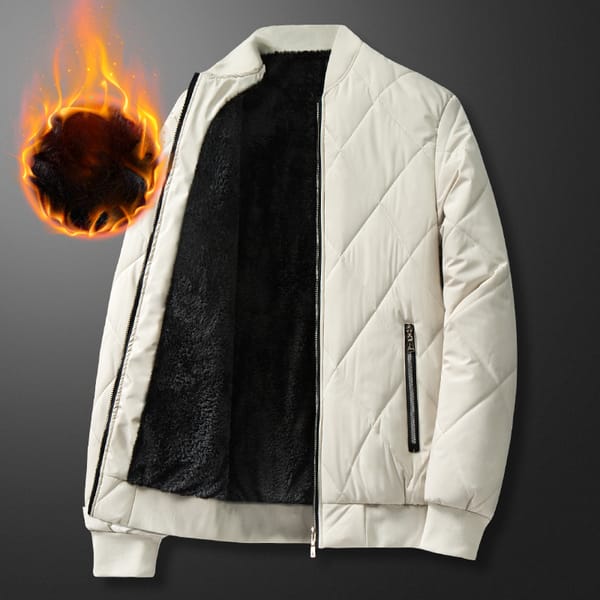 Men's Thermal Jacket Autumn and Winter New Solid Color Fleece Windproof Outdoor Camping Stand Collar Jacket Men's Down Jacket