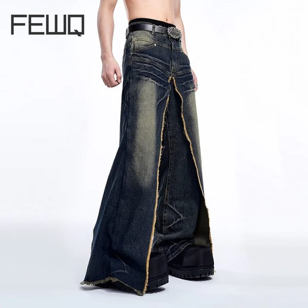 FEWQ Men's Niche Deconstruction Design Jeans Men's Summer American Patchwork 2024 Vintage Streetwear Male Trousers 24E1500