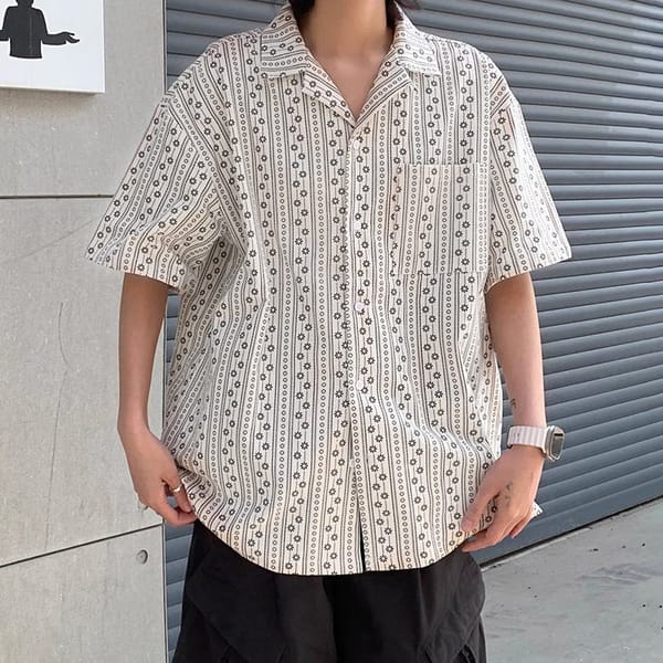 INCERUN Tops 2024 Korean Style New Men's Retro Printed Vertical Striped Shirt Casual Streetwear Short Sleeved Lapel Blouse S-5XL
