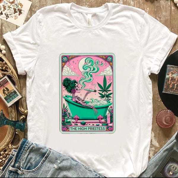 The High Priestess Street Print Trendy Watercolor Women's Printed Short Sleeve Style O-Neck Tarot Brand Style Basic Top T-Shirt