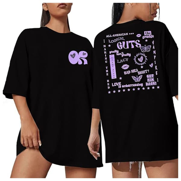 Women'S Double Print Drop Shoulder T Shirt Casual Round Neck Short Sleeve Graphic T-Shirt American Street Oversize Guts Tees