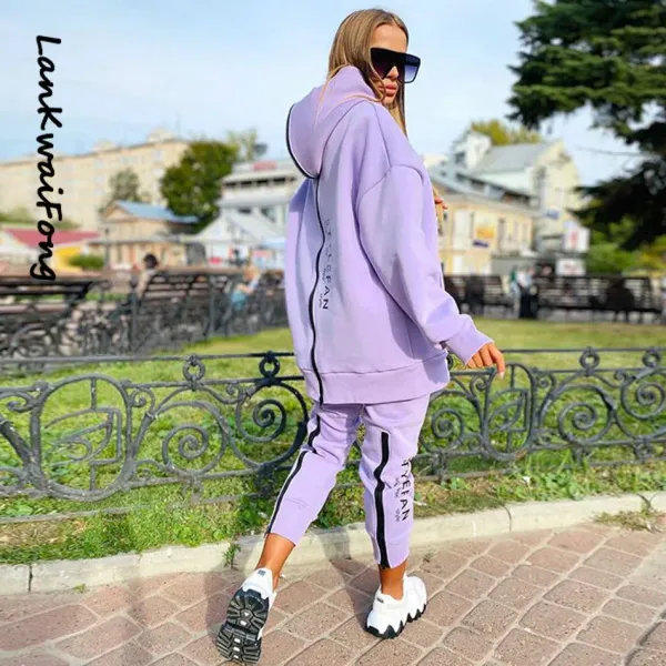 2022 Fashion Women's 22-piece Suit Long Zipper Front And Back With Letter Printing Loose Long Sweater + Trousers Suit