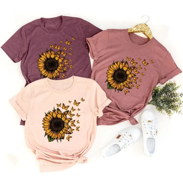 Short Sleeve Print Clothing Women's T-Shirt Sunflower Shirt,  Crewneck Graph Tees Inspirational Outfit Mothers Tops