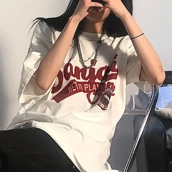 Women's T-shirt Retro Short Sleeved Half Oversized T-shirt Tops Loose Korean Version Female Harajuku Y2k Top Aesthetic