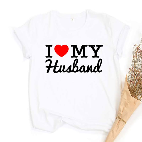 I Love Husband Short Sleeve T-Shirt Heart & Letter Print Casual Crew Neck Shirt Women's Clothing for Spring & Summer
