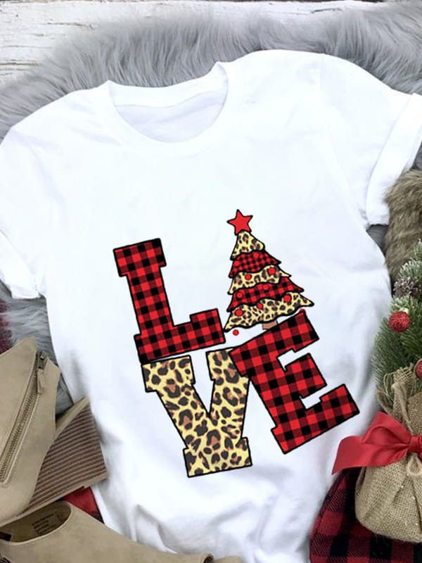 Women's T-shirt Summer Print Christmas Harajuku Funny Kawaii T Shirt Female Clothing Oversized Summer Top Short Sleeve T-shirt