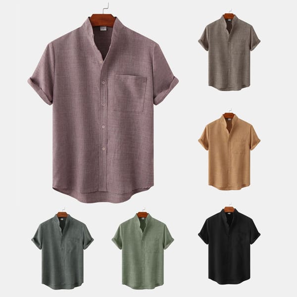 Elegant and Comfortable Short Sleeve Cotton Linen Men's Shirt in Various Colors