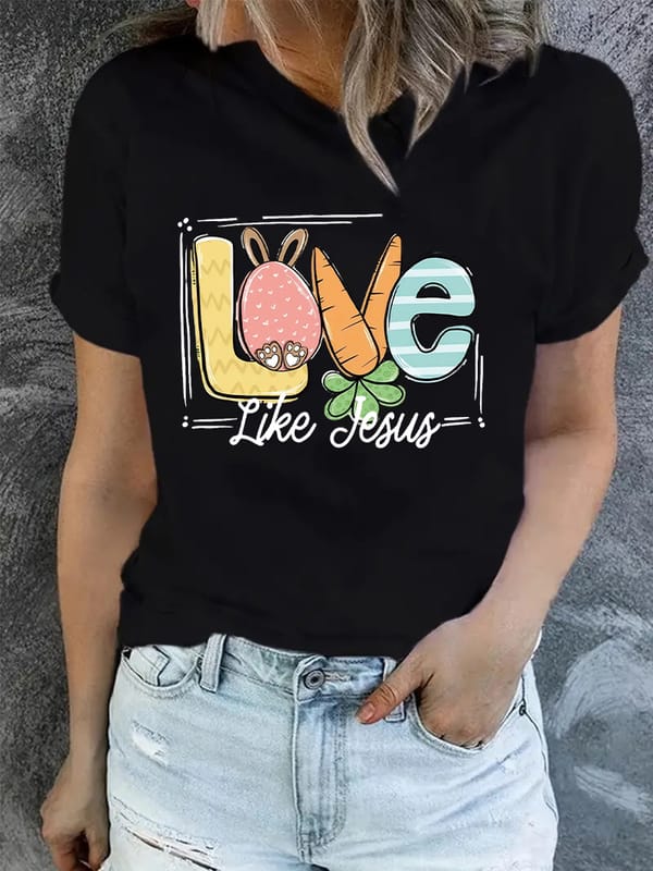 Carrot Print Love Jesus Summer Short Sleeved T-Shirt Fashion Street Round Neck Top Women's Harajuku Style T-Shirt