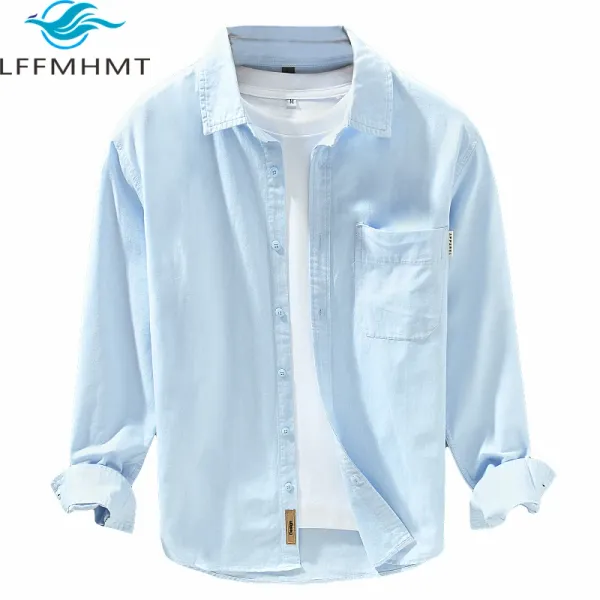 126 Letter Embroidery Chic Patchwork High Quality Cotton Shirt Men's Solid Color Simple Basic Classic Business Casual Formal Top