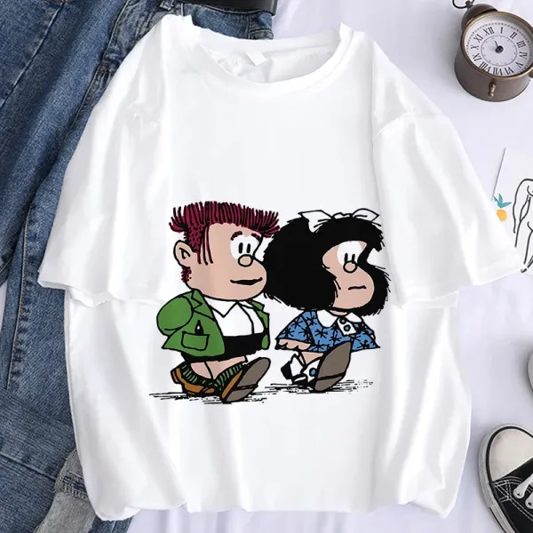 Cute Manga Graphic Tees Amusing Streetwear Tops Summer Clothes Kawaii Mafalda T-shirt Women's Cartoon Clothing Y2k Female Blouse