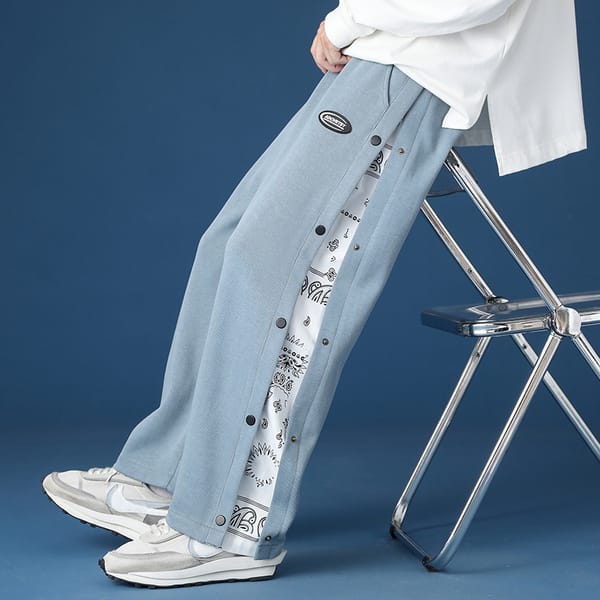 Spring and Autumn Casual Pants Men's Loose Straight Street Hip-Hop Sweater Pants Button Print Design Trendy Brand Pants