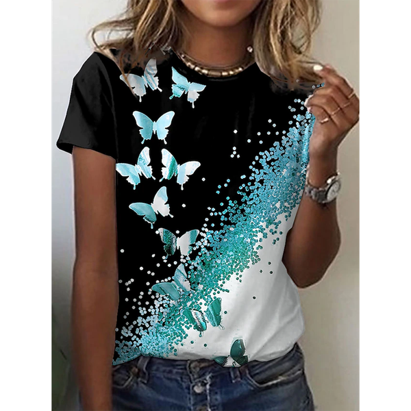 2024 New O-Neck 3d Butterfly Print T Shirt Women's T-shirt Summer Fashion Short Sleeve Tops Oversized Summer Top Female Clothing