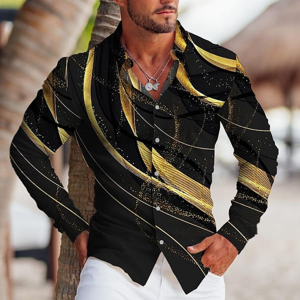Striped Men's Shirts Autumn Fashion Long Sleeve Shirts For Men 3d Print Oversized Shirt Street Casual Black Shirt Mens Clothing
