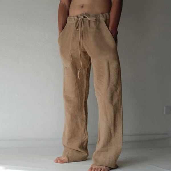 Men's Cotton Linen Pants Summer Solid Color Breathable Linen Trousers Male Casual Elastic Waist Fitness Pants Hip-Hop Streetwear