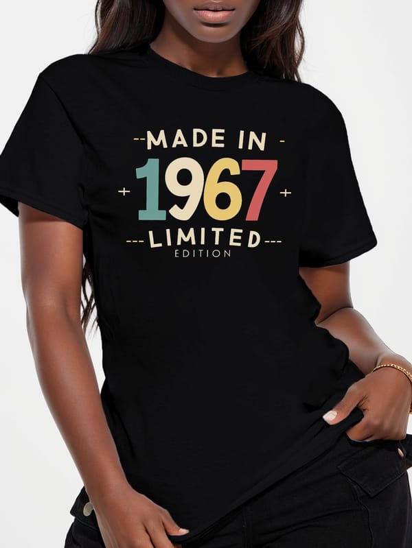 1967 Letter Print Crew Neck T-shirt Casual Short Sleeve Top For Spring  Summer Women's Clothing