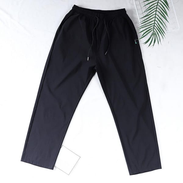 Ice Silk Loose Fit Trousers Men Zipper Pocket Pants Men's Loose Ice Silk Quick-drying Sweatpants with Drawstring Waist for Gym