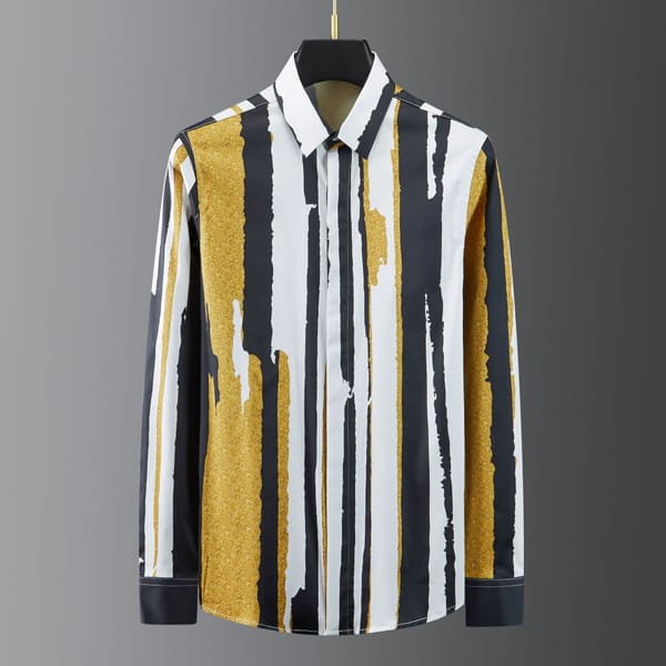 Palace style high-end pure cotton digital color blocking direct spray printed men's youth casual long sleeved shirt