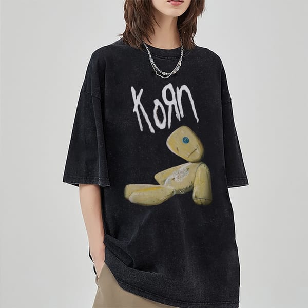 Puppet Cartoon Character Print T-Shirt Oversize Designer New Retro Washed Denim Men's And Women's Same Short Sleeves