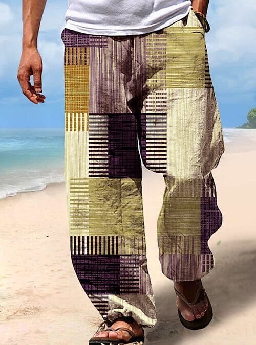 Geometric Pattern Loose Pants New 2024 Men's Four Seasons Pure Cotton Pants Casual Fashion Cool
