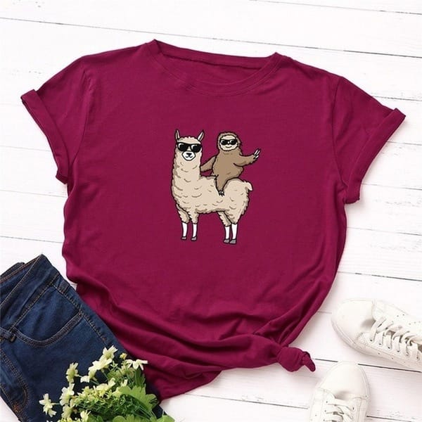 T-shirt short sleeve women's round neck, loose, summer and humorous, lazy, DW244